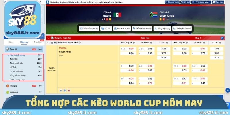 Tổng hợp các kèo World Cup hôm nay